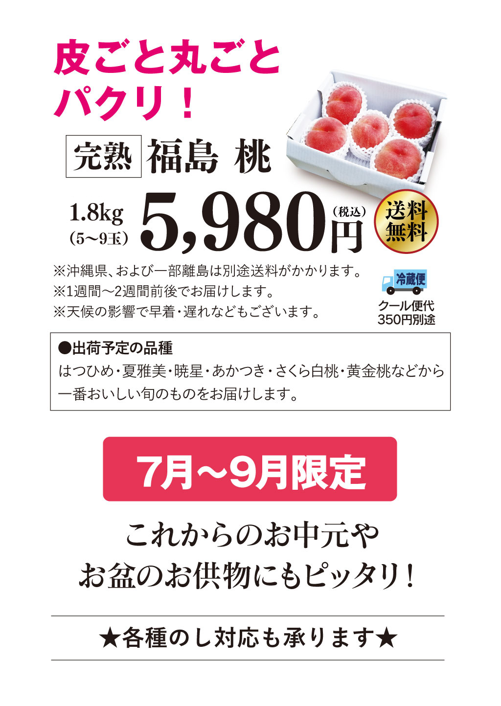 皮ごと食べられるあま〜い福島の桃を送料無料で7月〜9月限定、朝採れ直送でお届けします。