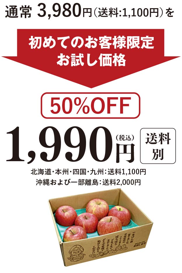 初めてのお客様限定お試し価格、半額50％OFFの1900円